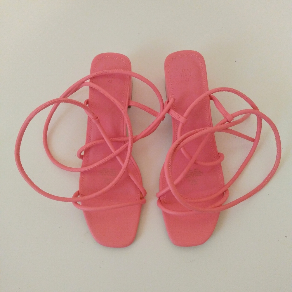H & M Pink Faux Leather Gladiator 2" Heel Sandals sz 10